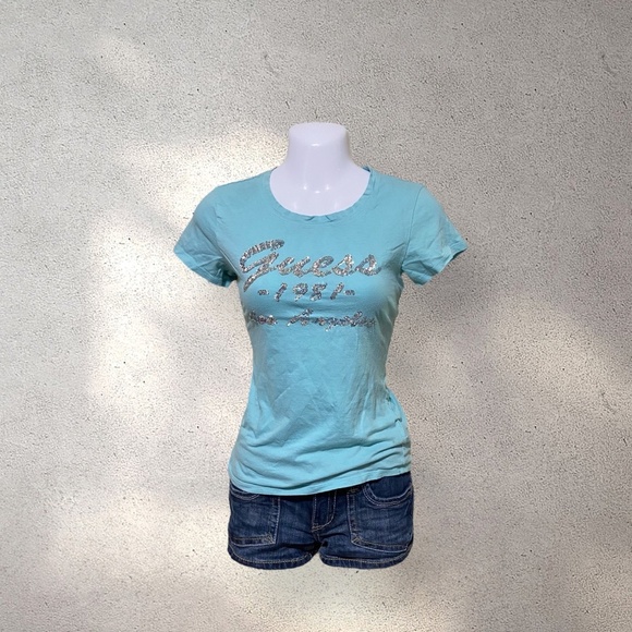 Guess Baby Blue Sequined Logo Top - Picture 1 of 3